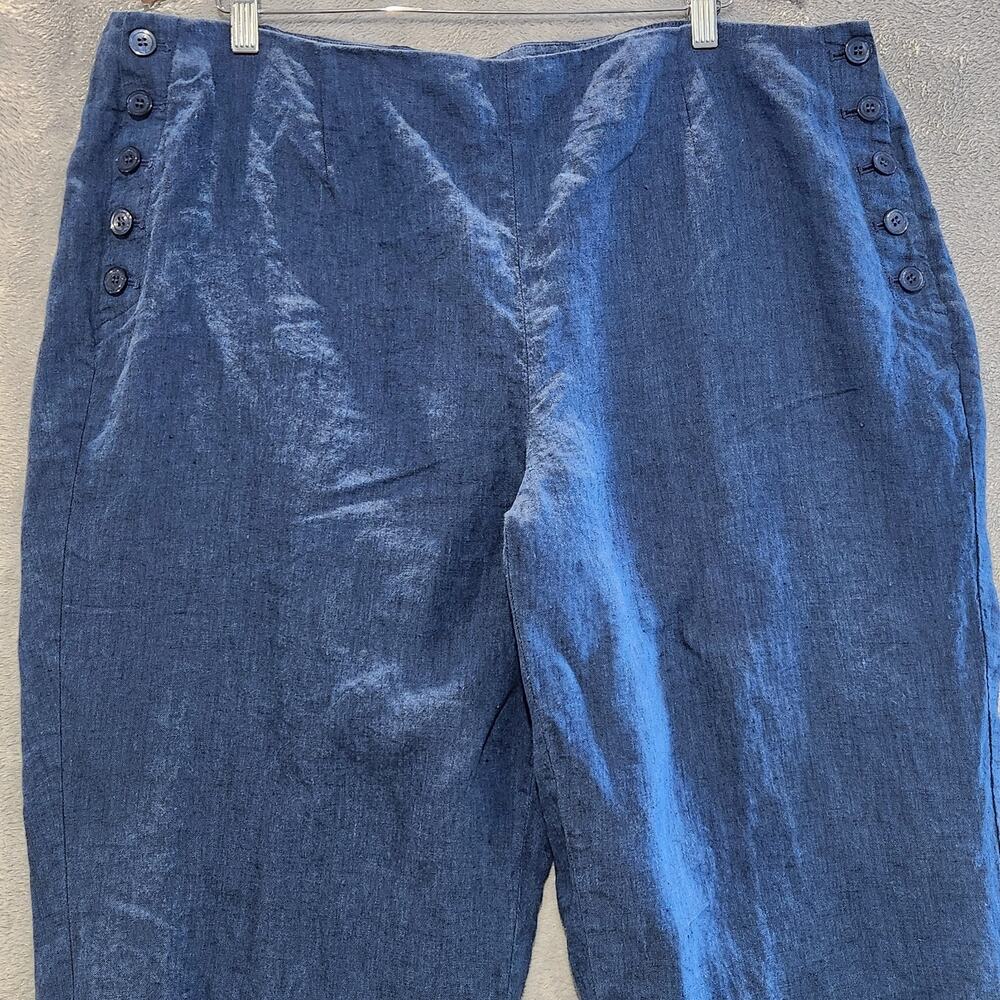 Talbots Womens Navy Blue 100% Linen Chelsea Crop Pants Size 20W Nautical Beach - Picture 2 of 13